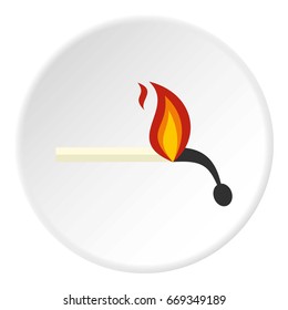 Burning match icon in flat circle isolated on white vector illustration for web