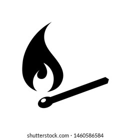 Burning match icon isolated on white background. Black match with fire vector illustration. Simple flame symbol
