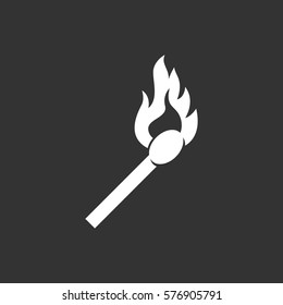 Burning match icon isolated on black background. Burning match vector logo. Flat design style. Modern vector pictogram for web graphics - stock vector