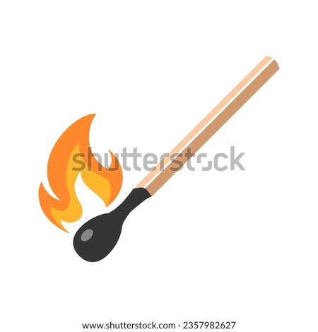 Burning match icon. Matchstick with flame. Vector illustration isolated on a white background in flat style