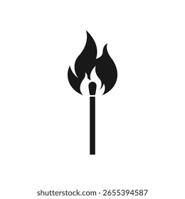 Icono de coincidencia en llamas. Una cerilla ardiente. Vector.