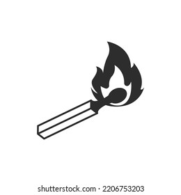 burning match icon. Monochrome black and white symbol