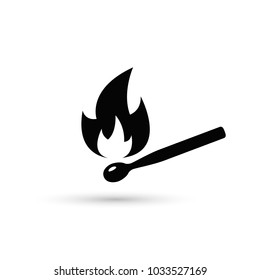 Burning match icon on white background. Vector illustration.
