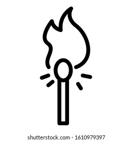 Burning match icon. Outline burning match vector icon for web design isolated on white background