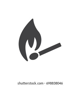 Burning match icon vector, filled flat sign, solid pictogram isolated on white. Symbol, logo illustration. Pixel perfect vector graphics