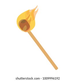 Burning match icon. Vector illustration, cartoon design.