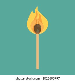 Burning match icon. Vector illustration, cartoon design. 