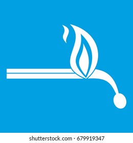 Burning match icon white isolated on blue background vector illustration