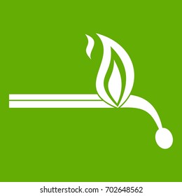 Burning match icon white isolated on green background. Vector illustration