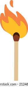 Burning match icon. Wooden stick in fire flame