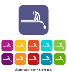 Burning match icons set vector illustration in flat style In colors red, blue, green and other