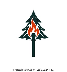 Burning Match Ignites Fir Tree, Symbolizing Danger and Nature Destruction