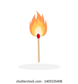 Burning match isolated on a white background, fire vector illustration icon