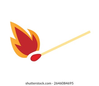 Burning Match Isolated on White. Household and fire production objects vector art