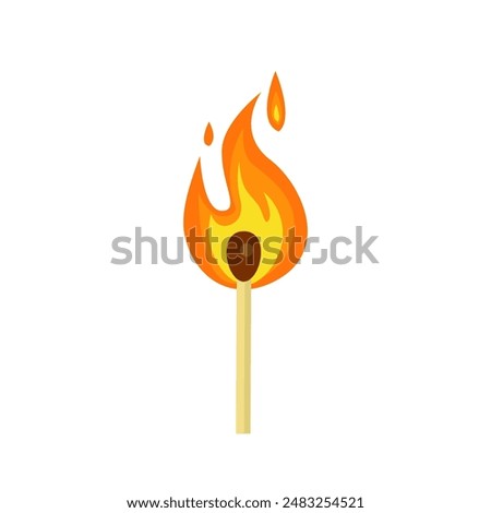 Burning match isolated on white background. Vector flat icon.