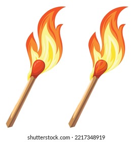 Premium Vector  Burnt match stick with fire whole ignite wooden matchstick  cartoon safety isolated on white vector