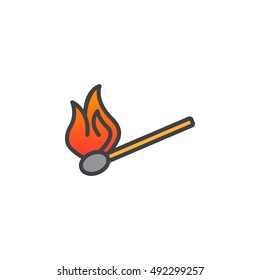 burning match line icon, filled outline vector sign, linear colorful pictogram isolated on white. logo illustration