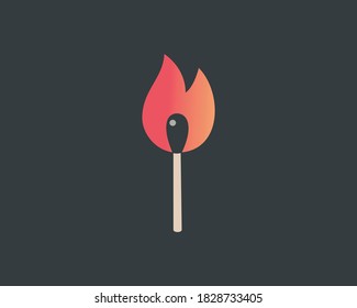 Burning match logo design template. Universal concept fire, flame, burning, danger vector logotype sign minimal style illustration.