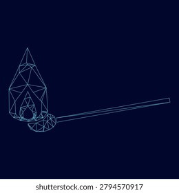 Burning match low poly triangulation triangulated polygonal electric cyan blue vibrant aqua neon color vector illustration image outline contour line style