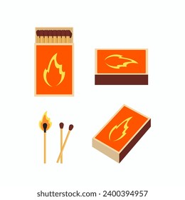 Ilustración vectorial plana de la partida de quema y de la caja de cerillas