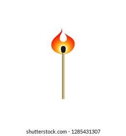 Burning match. Matchstick flame. Isolates on white background. Vector illustration, eps 10.
