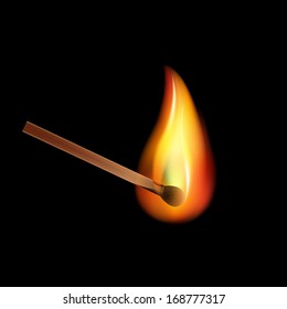 Burning match on a black background vector