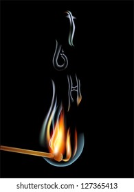 Burning match on a black background.Vector illustration eps 10.