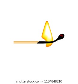 Burning match on a white background. Vector illustration.