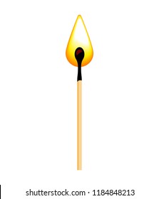 Burning match on a white background. Vector illustration.