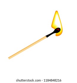 Burning match on a white background. Vector illustration.