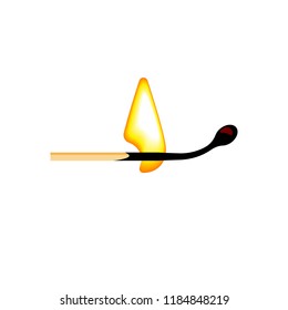 Burning match on a white background. Vector illustration.