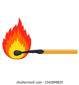 burning match on a white background. flat vector illustration