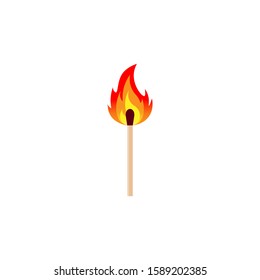 Burning match on white background. Vector.