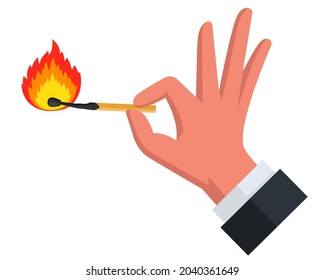 burning match on a white background. flat vector illustration