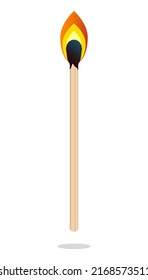 Burning match on white background