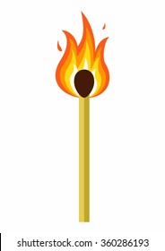 Burning match on white background.