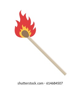 Burning match on a white background. Vector illustration. Match with fire