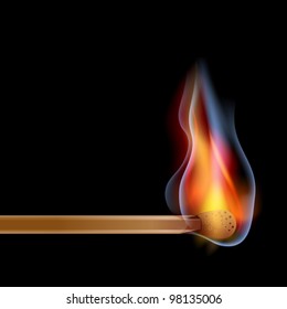 Burning match over dark background and space for text,vector beautiful illustration