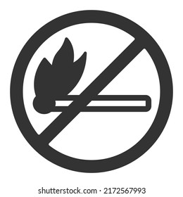 Burning match in Prohibition-Zeichen, Prohibition - Vektorsymbol, Web-Icon, Illustration auf weißem Hintergrund, Glyphostik