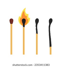 Burning match set flat illustration