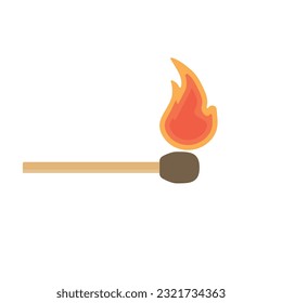 Burning match stick cartoon colored icon on white background. Vector illustration.