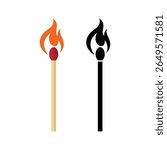 Burning Match Stick flat vector illustration on a white background