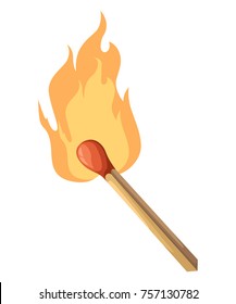 Burning Match Stick Illustration. Match With Fire. Vector illustration isolated on white. Website page and mobile app design