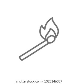 Burning match stick line icon.