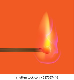 Burning match stick on a background, vector illustration