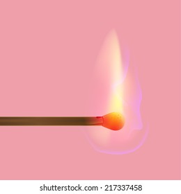 Burning match stick on a background, vector illustration