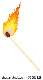 Burning match stick on a white background, vector illustration