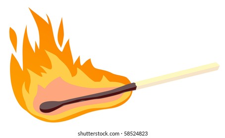 Burning match stick on a white background, vector illustration