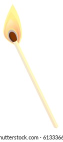 Burning match stick on a white background, vector illustration