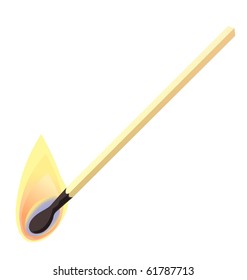 Burning match stick on a white background, vector illustration